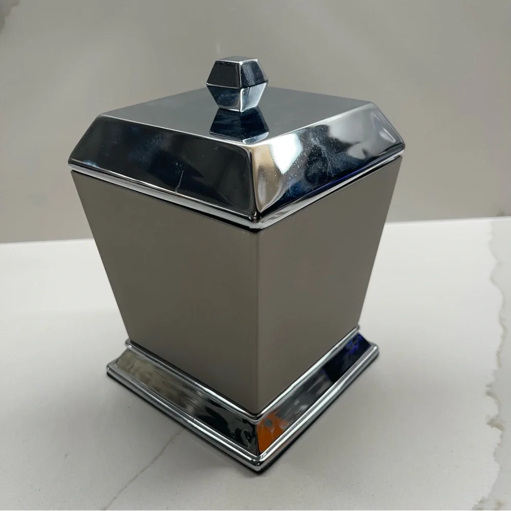 Square Silver cotton ball or swabs. Bathroom container brand new never used